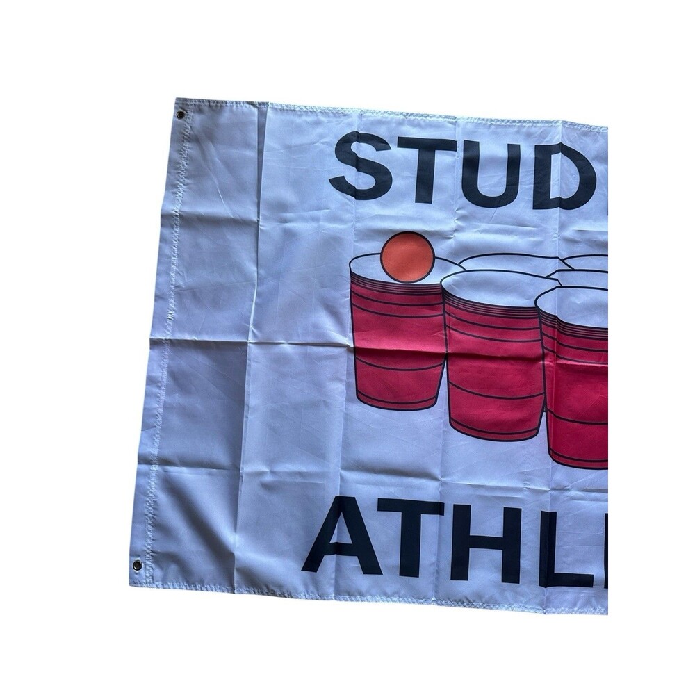 Student Athlete Beer Pong Funny College Student Flag White Dorm 5'x3' Tapestry - Picture 4 of 7